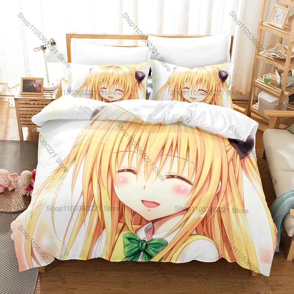 Cool Classic To Love Ru Ecchi Manga Print Bedding Set 3in1 1 Duvet Cover 2 Pillowcases Soft Home Textile For Anime Collectors