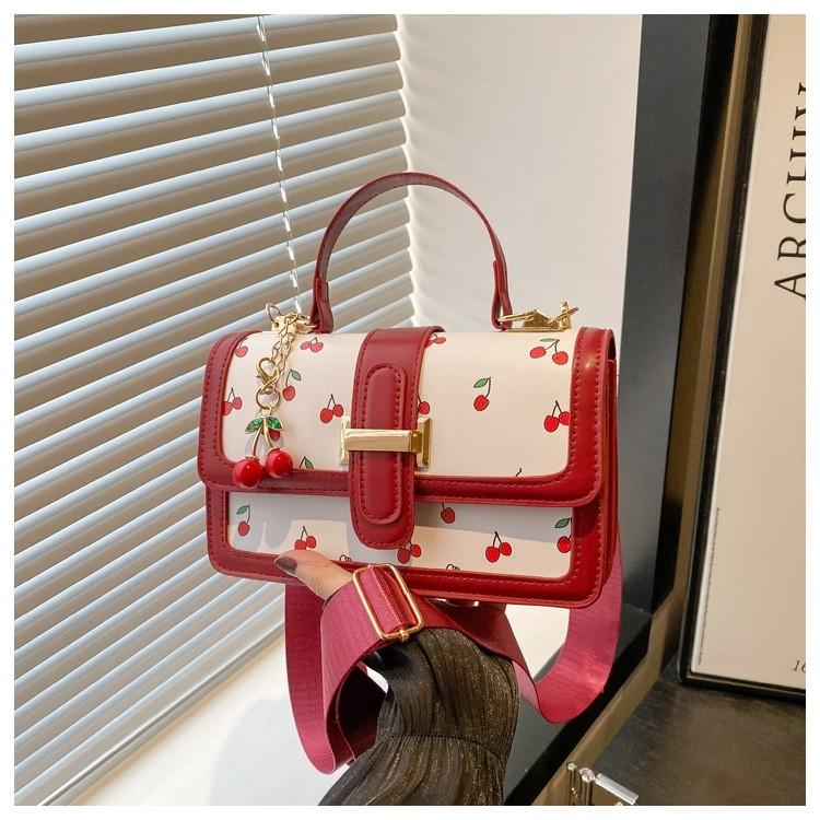 Cherry Print Crossbody Bag With Pu Material For Casual Streetwear Fans