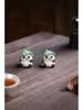Yixing Zisha Lotus Leaf Panda Tea Pet Ornament for Tea Table Decor, Handmade and Adorable