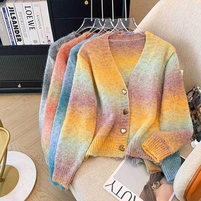 Gradual Change Color Sweater Women's Autumn and Winter 2025 Design Sense Niche Knitted Cardigan Jacket Top
