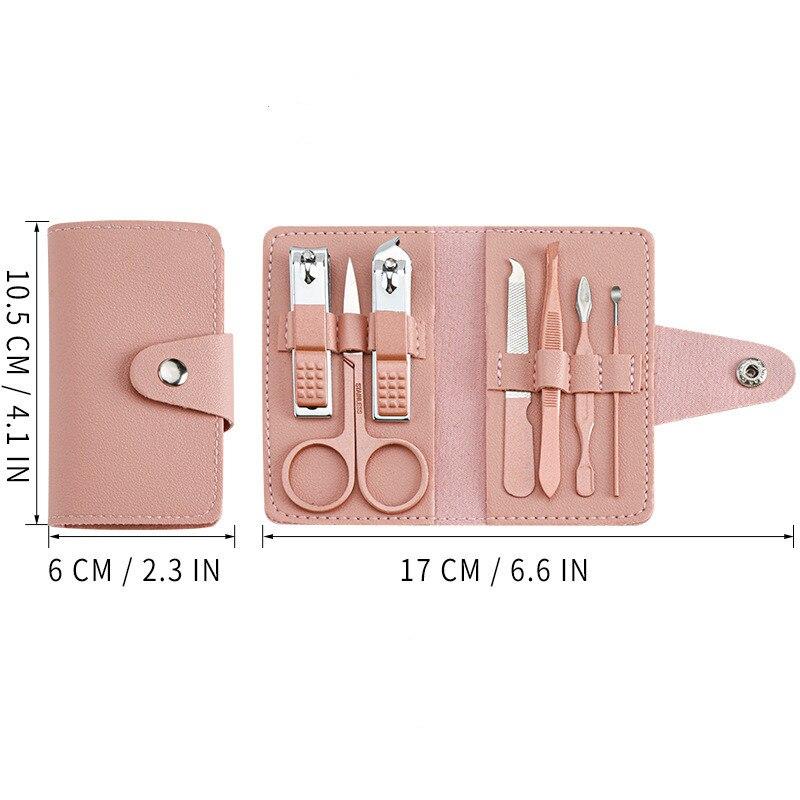 Nail Care 7pcs Cutter Scissor Tweezer Clipper Manicure Pedicure Kit Set With Colorful PU Leather Case