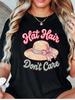 Hat Hair Dont Care Straw Hat Bow Summer Beach Vacation Graphic Unisexs T Shirt Short Sleeve Crew Neck Casual Ladies Tee Tops