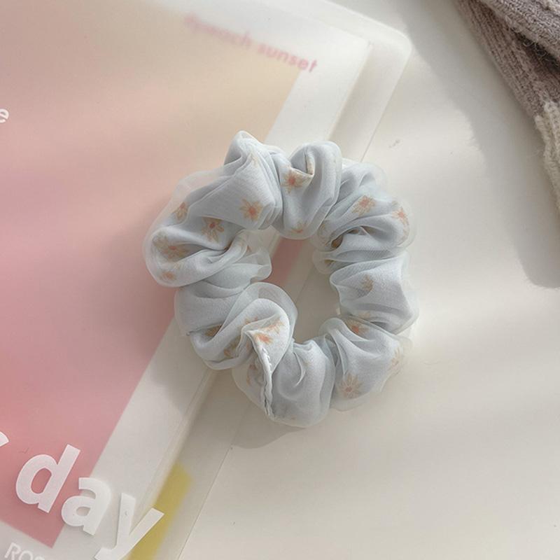 Summer Double Layer Silk Hair Scrunchies Girls Flower Print Sweet Ponytail Holder Elastic Hair Rope Korean Hair Accessories