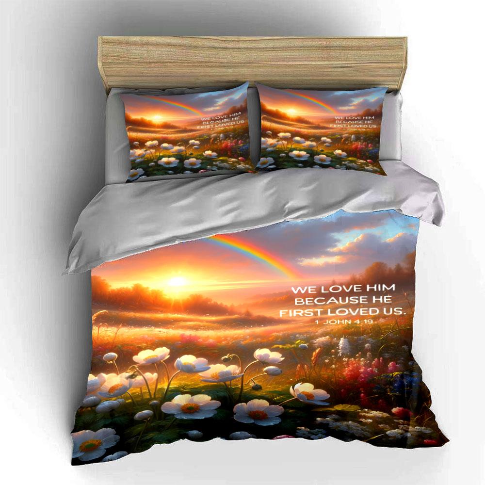 Rainbow, Flowers, Sunrise, Text. Bedding Sets Duvet Cover Sets Duvet Covers Pillowcases(1*Duvet Cover 2*Pillowcases Without Duvet Insert)