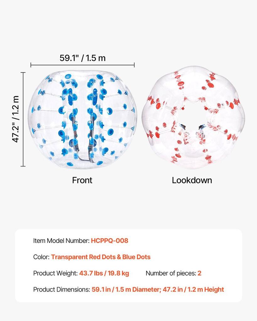 Inflatable Bumper Balls 2-Pack, 5FT/1.5M Body Sumo Zorb Balls for Teen & Adult, 0.8mm Thick PVC Human Hamster Bubble Balls for Outdoor Team Gaming