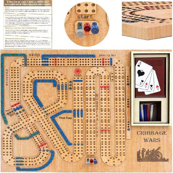Cribbage Wars Board Game,2025 Wooden Cribbage Board Game Set Traps Cribbage Games Classic Board Game Night Bar Games for Families