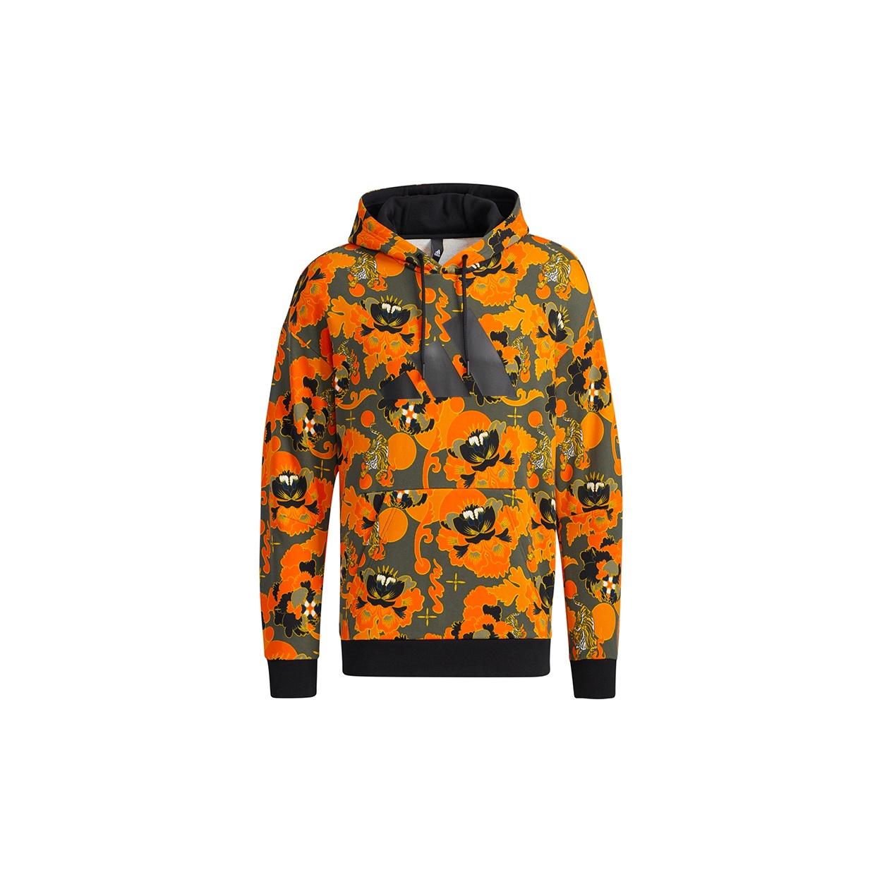 adidas Aop Hoody Printing Casual Sports Pullover Orange Yellow Men s GT6492 M