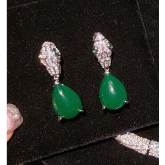Jewelry, Luxury Serpentine Emerald Necklace, Wedding Dinner, Malachite Green Water Drop Snake Earrings, Set