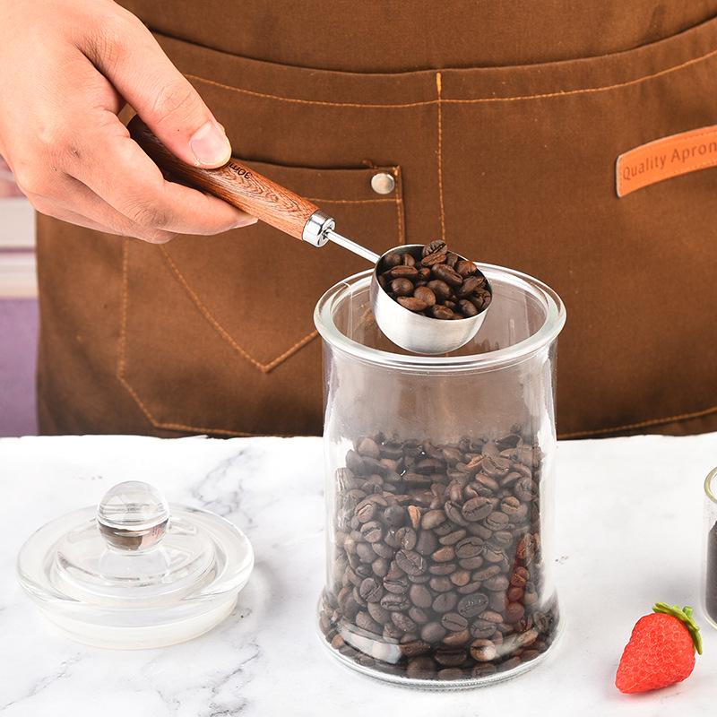 304 Stainless Steel Measuring Spoons with Walnut Handle and Scale - For Coffee, Baking, and Milk Powder
