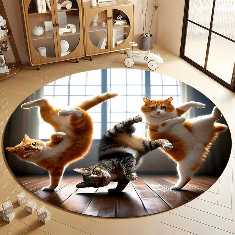 

Playful Cats Dance on Cozy Round Living Room Rug round carpet for home sofa bedroom, gift Diameter 60cm