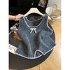 Women's French Color Block Bow Knit Vest - 2026 Autumn Sleeveless Layering Top