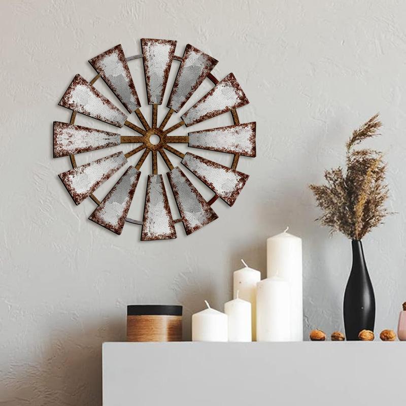 Rustic Wooden Windmill Wall Decor Vintage Farmhouse Hanging Wall Art Country Style Wall Ornament for Living Room Bedroom Kitchen Home Decoration