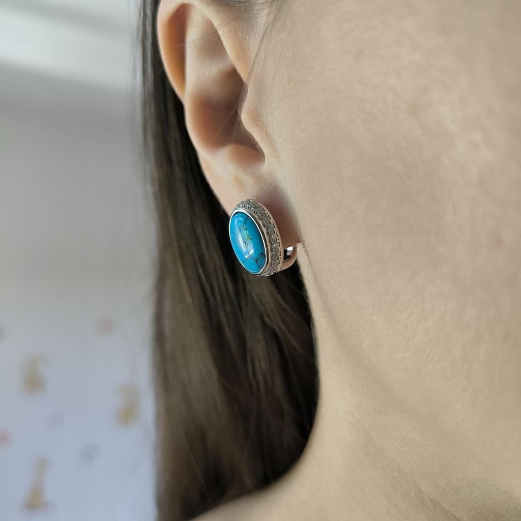 Серебряные серьги с бирюзой, фианитами (60002273)