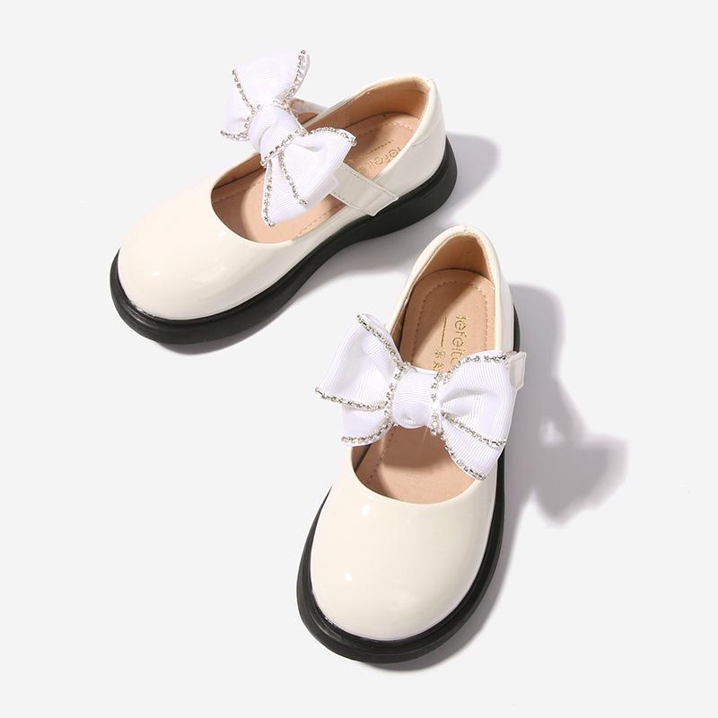 2024 Spring Children School Shoes Round-toe Versatile Soft Girls Loafers Black Uniform Bow Elegant Kids Shoes Drop Shipping PU