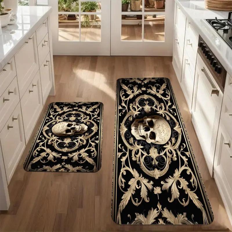 

1/2 Pcs Skull Head Door Mat Comfortable Soft Warm Noise Reduction Kitchen Carpet Bathroom Toilet Floor Mat Home Decor 40X60CM(1.3X2FT