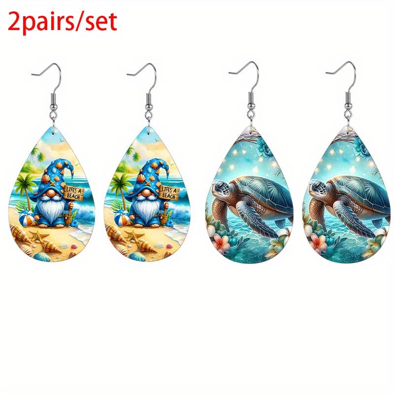 Summer Beach Dwarf/Big Turtle Pattern PU Faux Leather Earrings Trendy Female Earrings Vacation Casual Earrings Classic Water Drop Earrings