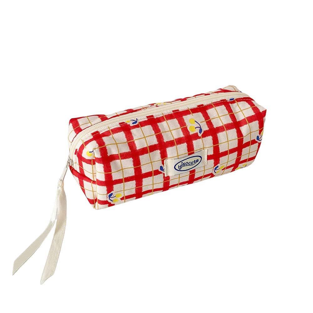 Large Capacity Y2K Cherry Pencil Case Checkered Cartoon Cherry Makeup Bag Korean Pencil Bag  Gifts
