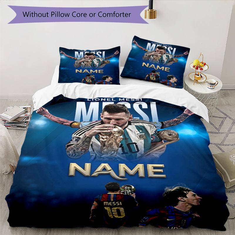 Messi Lionel Messi Football Legend Personalized Name Bedding Set,Cozy Bed Linen for Teen Boys Bedroom Decoration,Perfect Birthday Gift,Washable Duvet 