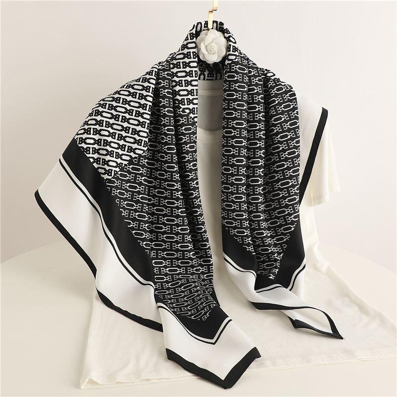 Spring Scarf Women's Luxury Design Polyester Material Smooth Scarf Soft Shawl Beach 90x90cm