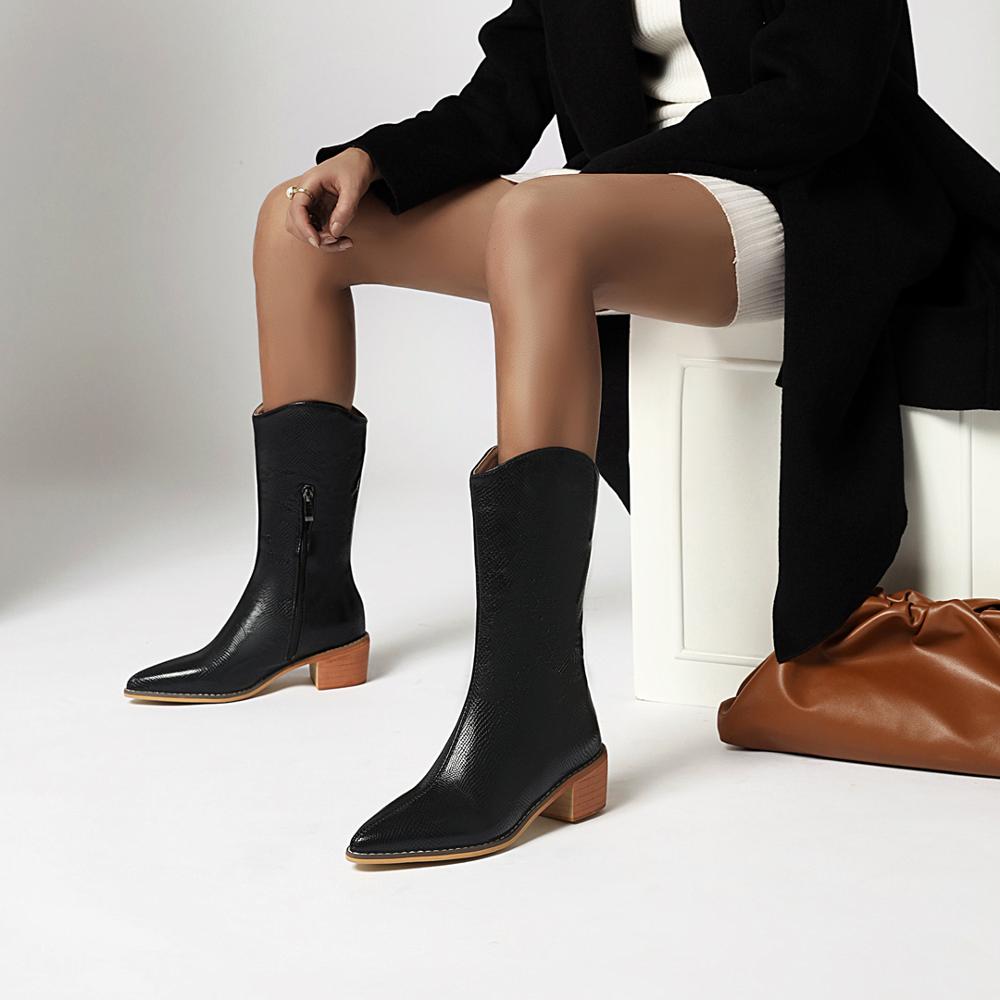2021 invierno Moda Media Pantorrilla Botas Puntiagudas Botas Cowboy Botas  Botas Vaqueras Botas Largas Cosacos Tacones altos femeninos Botas Mujer  comprar a buen precio — entrega gratuita, reseñas reales con fotos — Joom