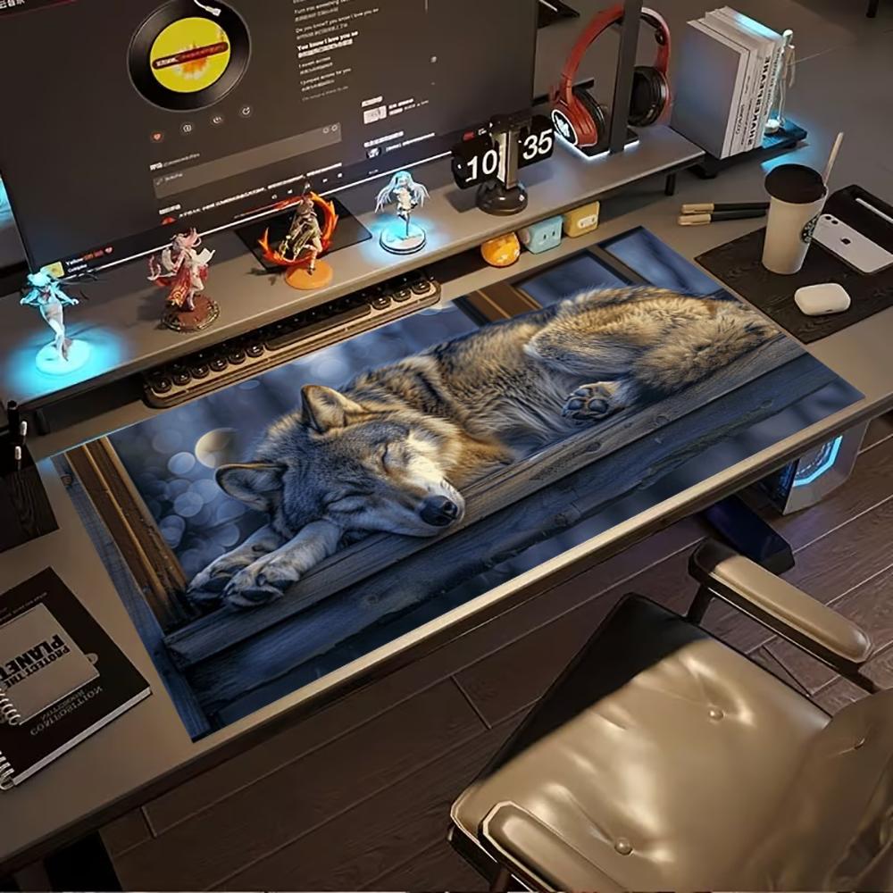 Wilder Wolf Tier Ausziehbare Schreibtischmatte Rutschfeste Gummi-Nahtkante Großes Mauspadd für Laptop PC Büro Schreibtisch Gaming-Zone