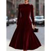 Spring Summer New Women's Elegant Round Neck Long Sleeve Korean Velvet Dress, Leisure Fashion For Women