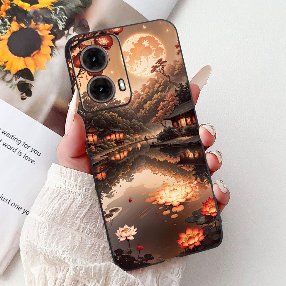 For Motorola Moto G85 Case Silicone Cute Cat Fashion Flowers Painted Back Cover For Motorola G85 Moto G85 Phone Case XT2427-3