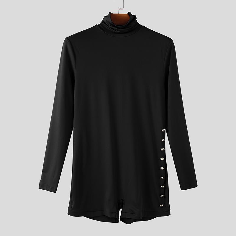 

INCERUN Men Turtleneck Long Sleeve Slim Fit Jumpsuits Rompers Bodysuits 3XL чорний