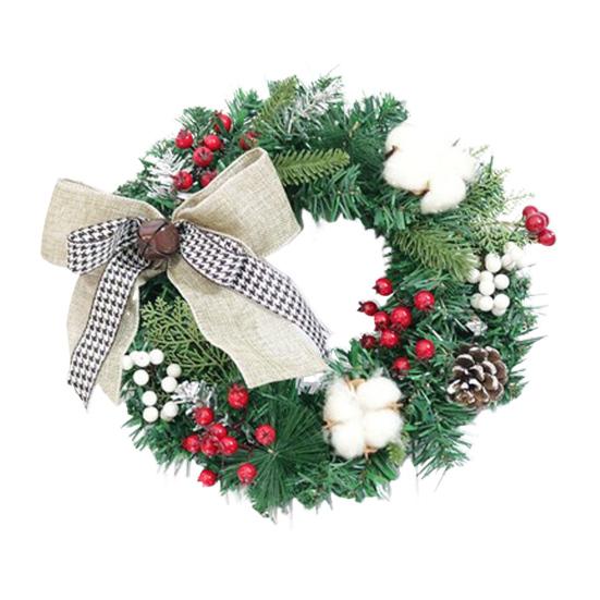 Vánoční věnec na vchodové dveře Ručně vyráběný Umělý zelený věnec s šiškami Červené bobule Baňky Ozdoby pro Vnitřní Venkovní Sváteční Dekoraci