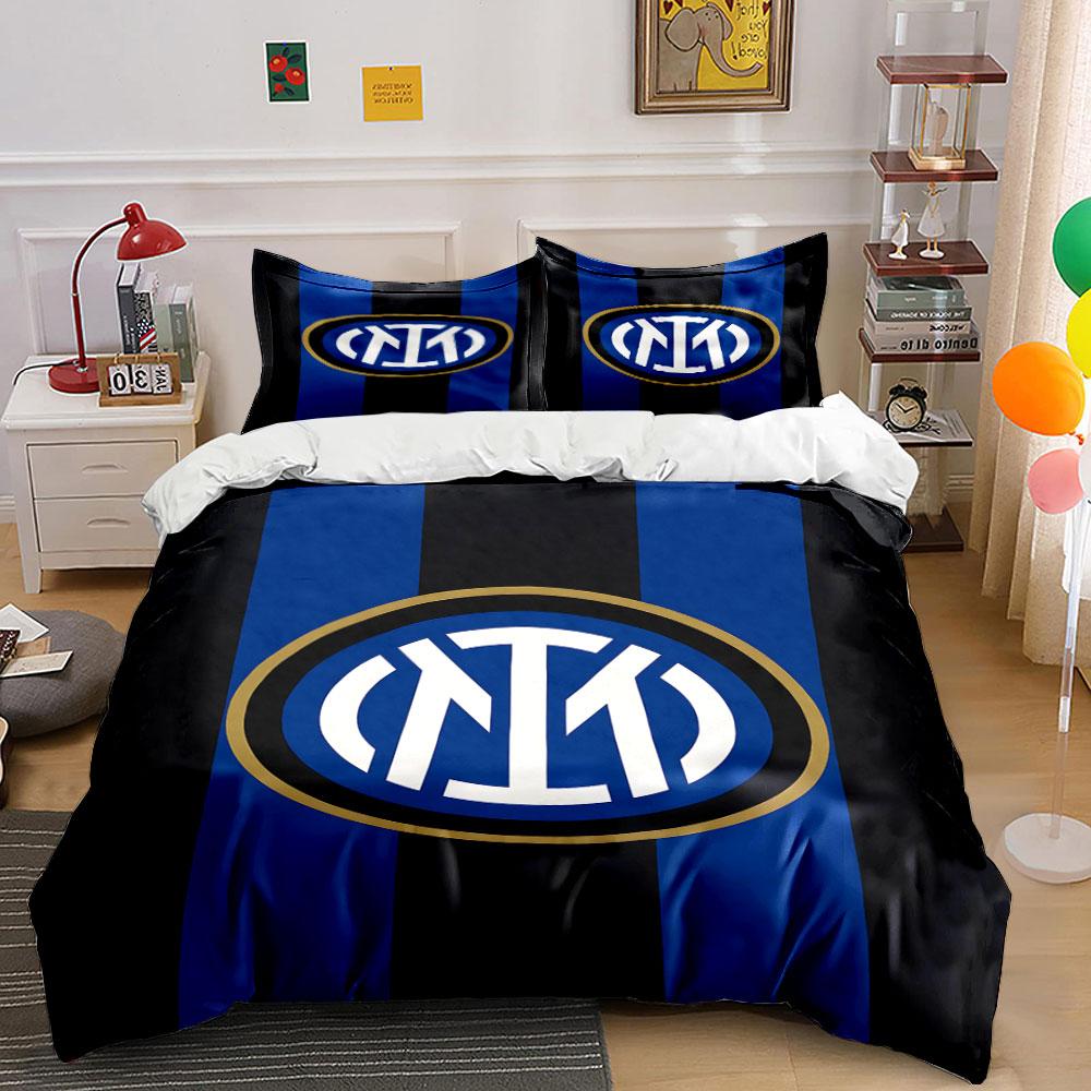 Blauwzwarte strepen, Inter logo. Beddengoedsets Dekbedovertreksets Dekbedovertrekken Kussenslopen(1*Dekbedovertrek 2*Kussenslopen zonder dekbedvulling)