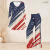 Women Plus Size Beige Printed Two Piece Set V Neck Long Sleeve Flared Top And Flared Pants