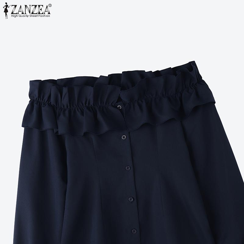 ZANZEA Blusa Casual de Manga Larga con Hombros Descubiertos para Mujer