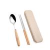 Wood Handle Stainless Set Dinnerware Kit Include Spoon Fork ChopsticksBox Travel Picnic Tableware