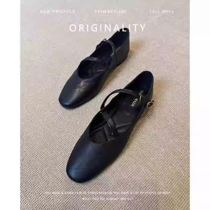 

Версия из коровьей кожи~ Кожаные французские туфли-одинарки женские на плоской подошве супермягкие и удобные вечерние балетки в стиле ретро коричневые туфли Мэри Джейн 35 чёрный