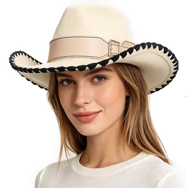 Popular European and American classic retro western cowboy hats, men's and women's fashion high-end peach heart top hats