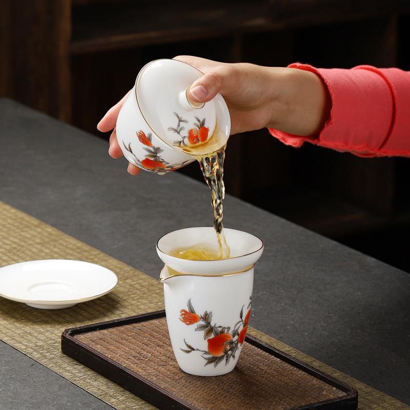 White Porcelain Kung Fu Tea Set Gift Box High-end Travel Tea Set Cover Bowl Teacup Dehua Suet Jade Seal