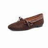 French small square head Mary Jane shoes women's spring and summer suede light mouth bow retro thick heel flat shoes small single shoes