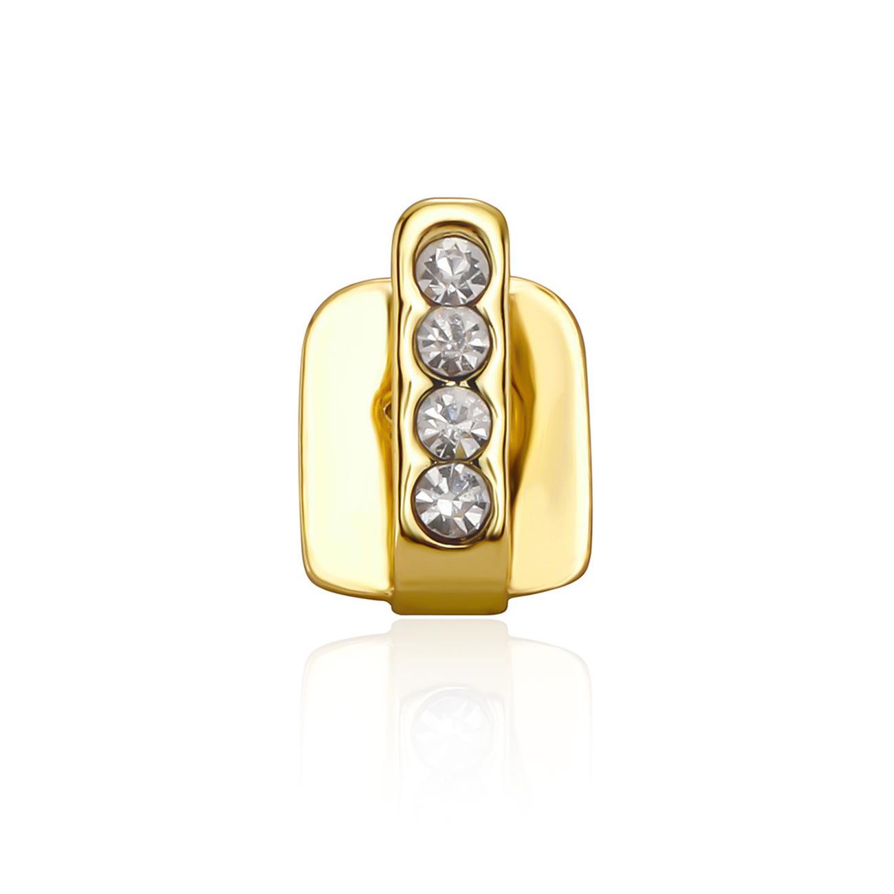 Gold Grillz: Single Vertical Bar With Four Diamonds - Stylish Daily Hip-Hop Fashion Accessory золотой