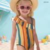 Girls One Shoulder Ruffle One Piece Swimsuit Abstract Printed Beach Swimwear