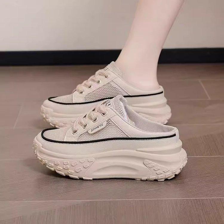 2025 Summer Baotou Half Slippers Outer Wear Women's Explosion Hollow Thick Sole Go Out Office Workers Fashion Versatile Lazy Shoes