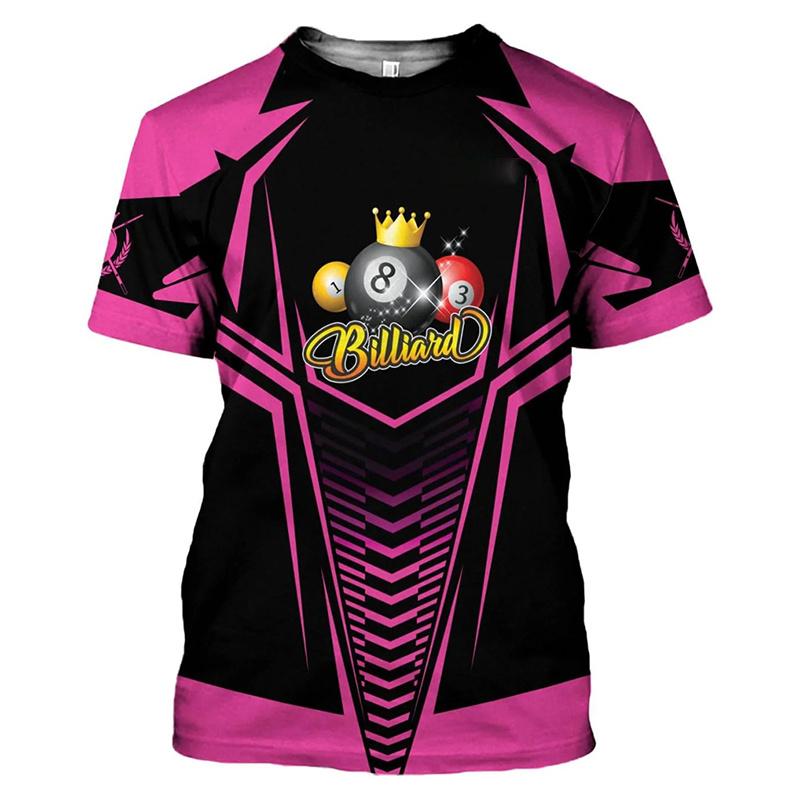 Fashion Billiards Team 3D Print T-shirt For Men Regular Lines Design Round Neck Short Sleeve T Shirts Casual Sports Game Tee