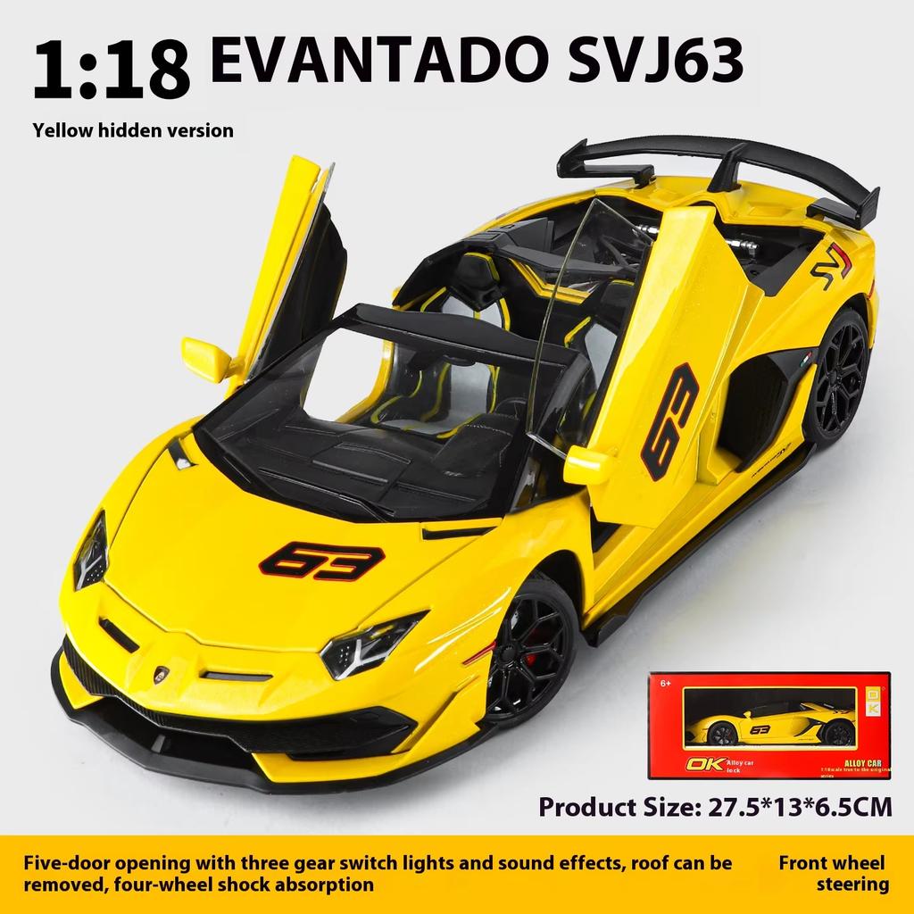 2026 New Large 1/18 Aventador SVJ Supercar Model Simulation Interior Details Adult Collection Ornaments Boy Gift Halloween Toys Gift