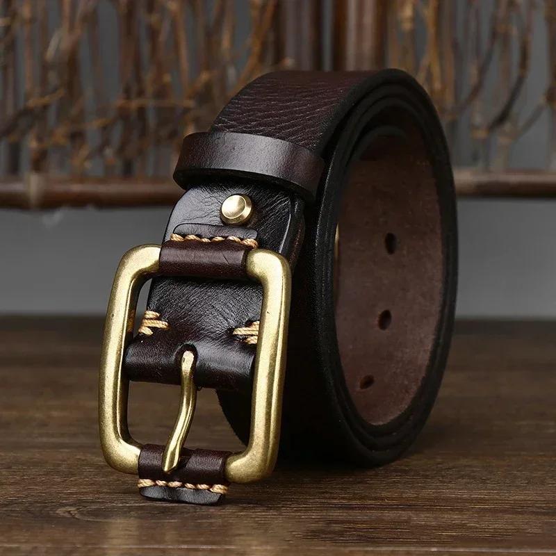 3.8CM Reines Rindsleder Hochwertige Echtes Ledergürtel für Herren Markenriemen Männliche Messingschnalle Ausgefallen Vintage Jeans Cowboy Cintos