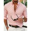 Men's Casual Long-Sleeved Shirt, Polka Dot, Button Closure, Elastic Fabric, Regular Fit, Suitable for Commuting/Street/Halloween/Christmas Gift Giving