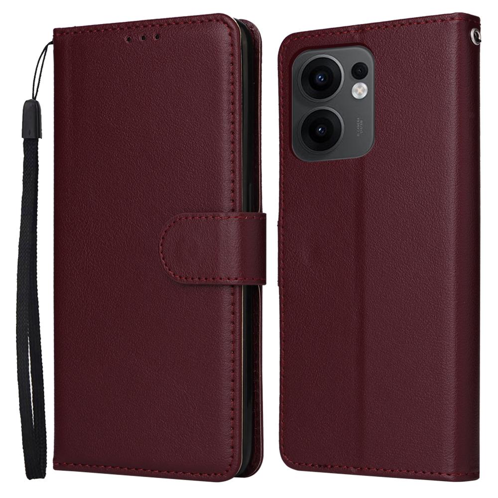 

For Oppo Reno13 F 5G/4G Case Wallet Stand View PU Leather Phone Cover Wine Red