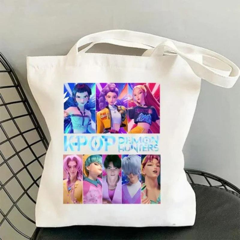 Kids Girls Kpop Rumi Zoey Mira Printed Student Large Capacity Casual Canvas Shopping Crossbody Shoulder Bags