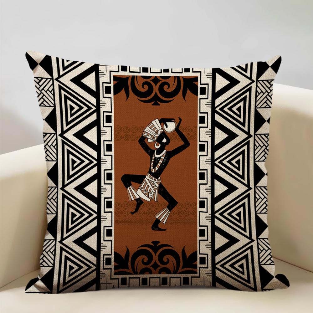 Geometric Cushion Cover Sofa Decorative Pillow Cover Home Living Room Ethnic Art Accessories 45x45cm Linen Double-sided Printing