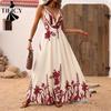 Women's Fashion Summer Spring Flower Pattern Print Sleeveless V-Neck High Waist Casual Dresses