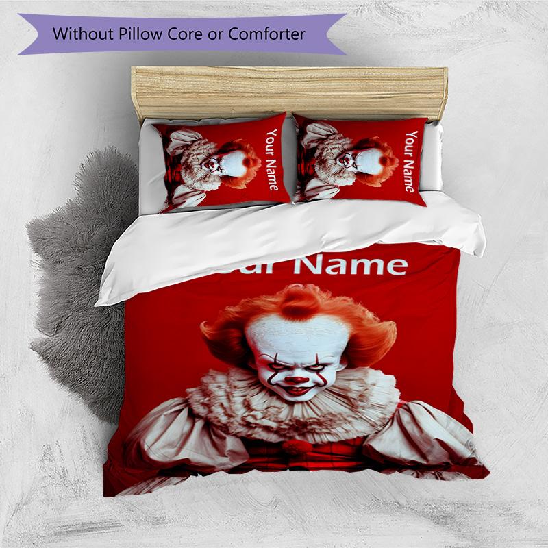 3pcs Pennywise2 Cover Set - Personalized Name, HD Printed Bedding with 1 Cover and 2 Pillowcases - Perfect for Home Decor, Easy Care