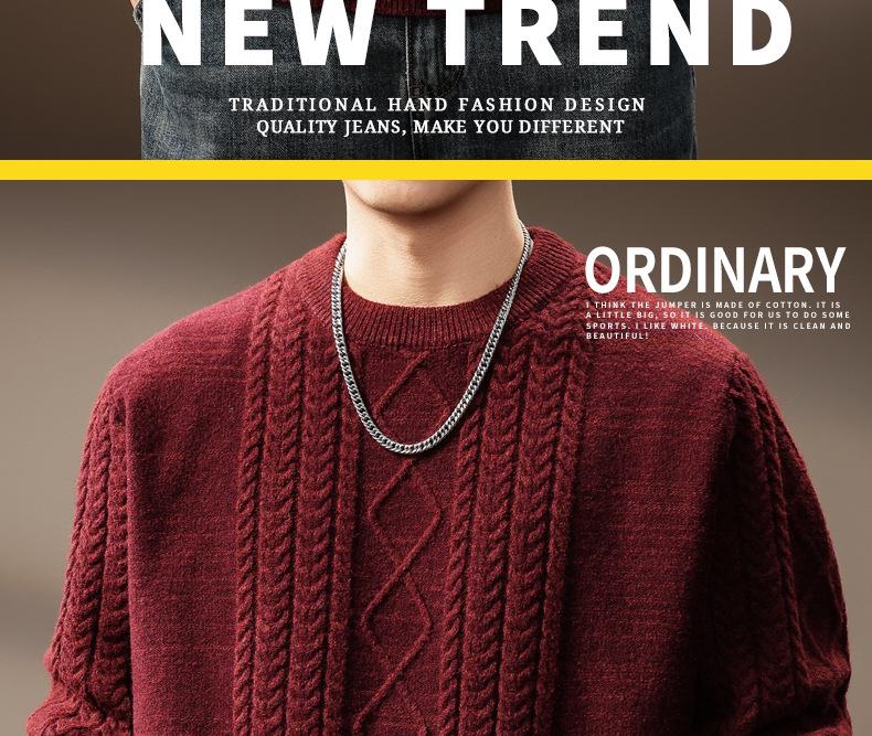 Luxury Cable Knit Round Neck Pullover for Men - Trendy Autumn/Winter Loose Fit Sweater